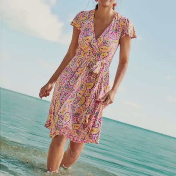 BODEN Evangeline Paisley Jersey Wrap Dress, In Party Pink - 10L - Picture 2 of 10